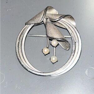 Elegant Sterling Silver Brooch with Faux Pearls by Carl Art